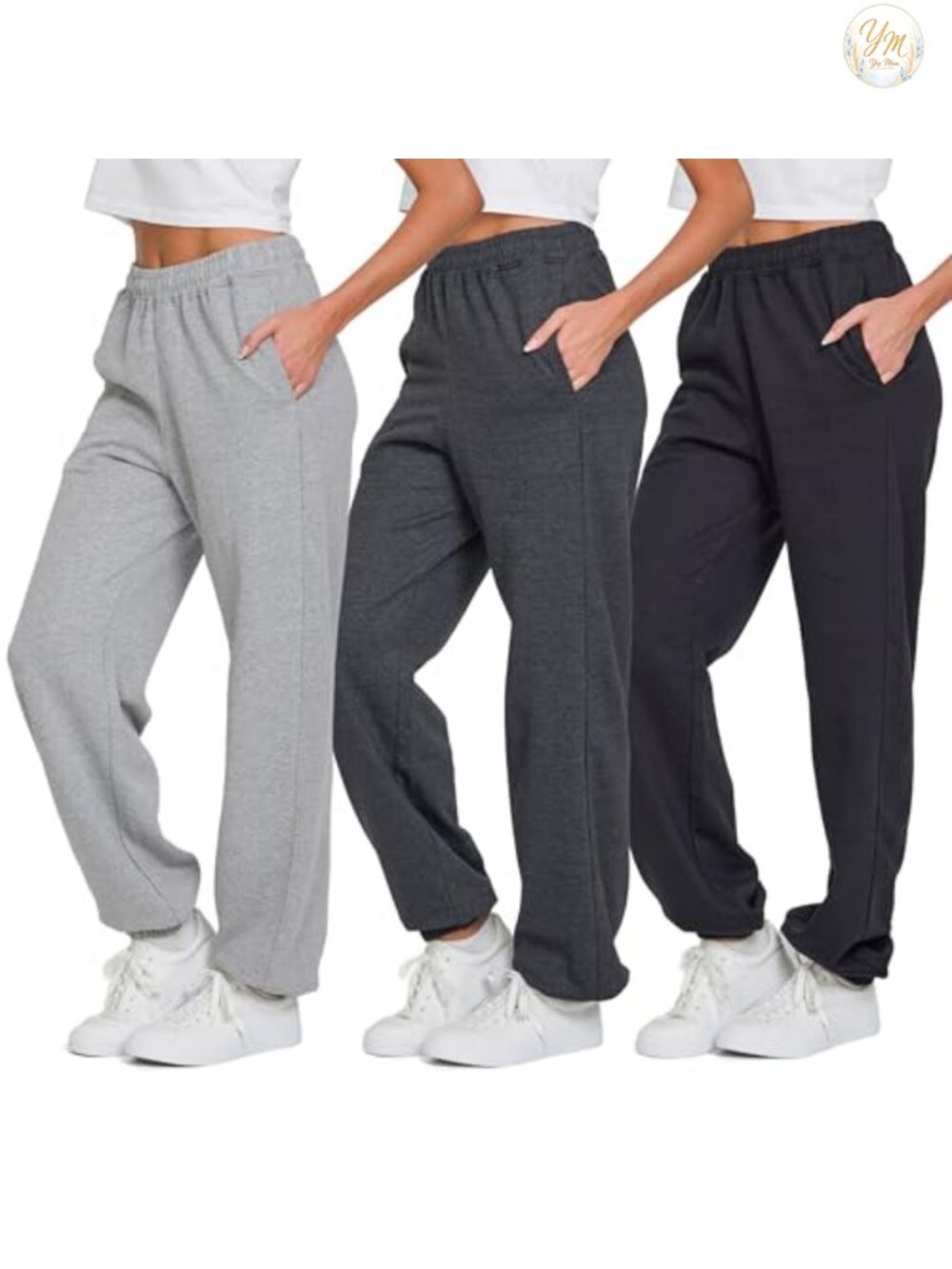 Women's Baggy Fleece Joggers Sweatpants with Pockets 3 Pack